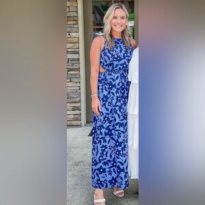 Floral Blue Sleeveless Dress